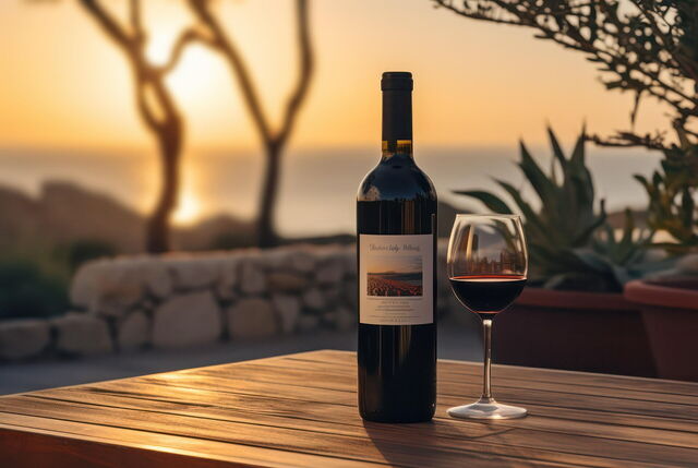 A glass of wine at sunset