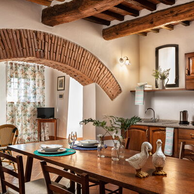 Agriturismo la Papessa - Unterkunft:&nbsp;Iride Ap. 3: agriturismo-la-papessa-chianti-san-donato-farmhouse-iride-living-room-kitchen