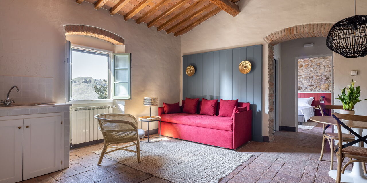 Maison Badia a Passignano - Unterkunft:&nbsp;Ciliegiolo: Frühling, Herbst, Sommer, Wohnzimmer